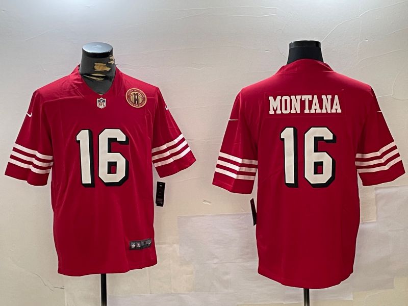 Men San Francisco 49ers #16 Montana Red Second generations 2024 Nike Limited NFL Jersey style 4->san francisco 49ers->NFL Jersey